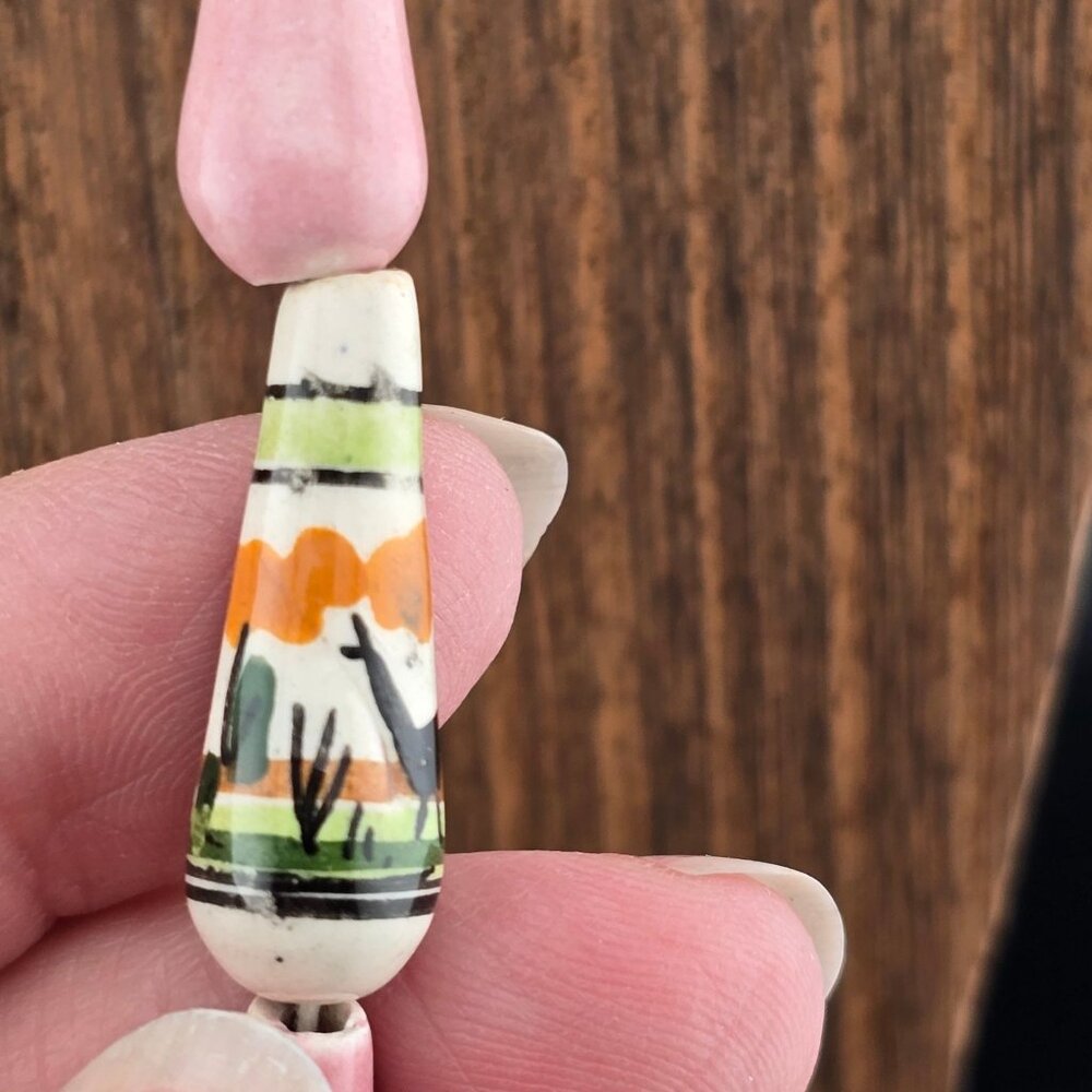 Hand-Painted Ceramic Beaded Necklace With Wildlife & Landscape Scenes READ - Picture 10 of 13